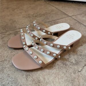 Oasis Society - Women's Tan Sandals with Pearl Accents